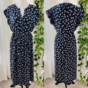 Loft Navy Blue & White Bumble Bee Soft Flowy Long Maxi Dress - Size Small